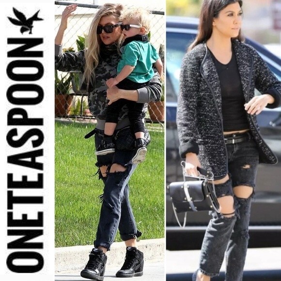 One Teaspoon Trashed Freebirds Jeans Fox Black Ripped Low Rise Distressed Y2K 24 - Picture 2 of 16